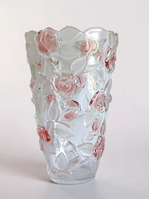 Bella Rosa Pink Embossed Glass Vase