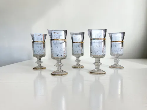 Vintage Gold-Trim Cordial Glass Tea & Honey Gift