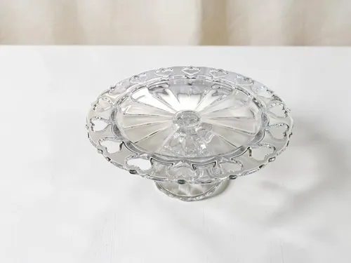 Large Clear Glass Heart Pedestal Cake Stand