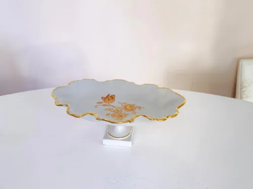 White & Gold Limoges Pedestal Compote