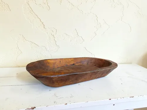 Large Rustic Wooden Dough Bowl