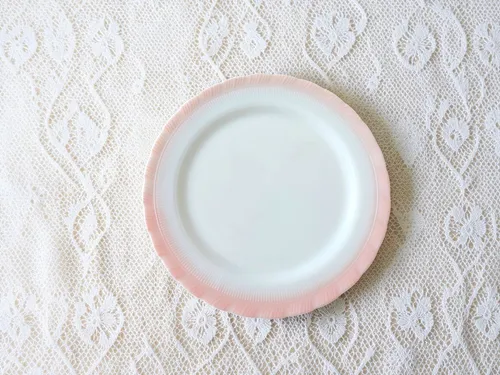 Pink Rim Milk Glass Dessert Platter
