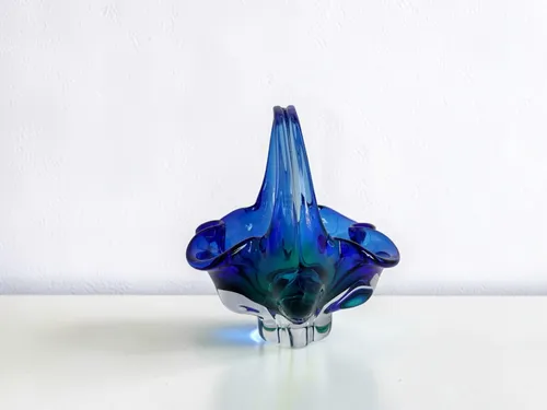Blue & Green Art Glass Basket
