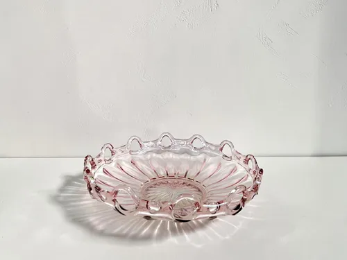 Large Pink Glass Lace Edge Bowl