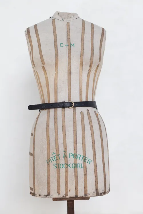 Black Leather Belt with Gold Rings and Buckle