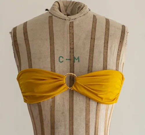 Yellow Bandeau Bikini Top with Gold Ring