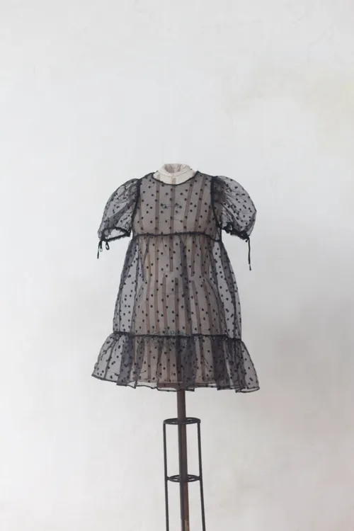  Black Sheer Short Polkadot Dress 