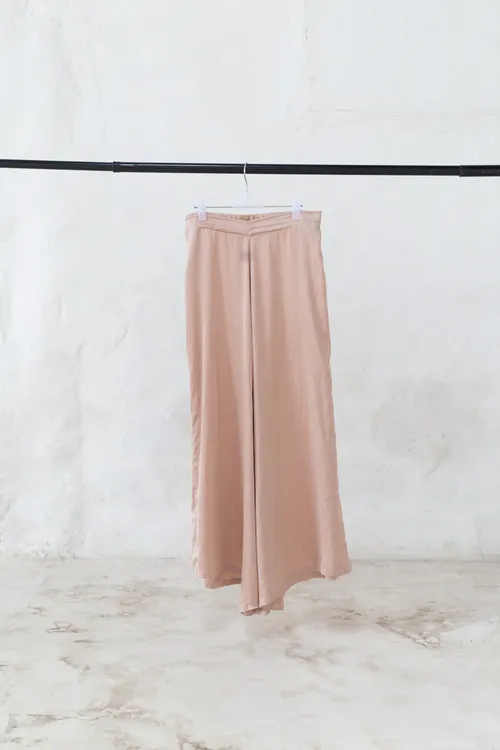 Nude Pink Satin Palazzo Trousers