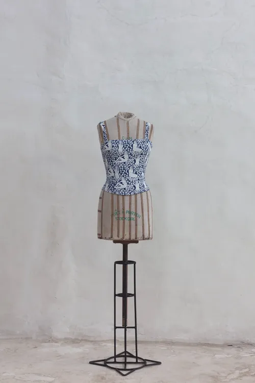 Blue and White Top with Prints