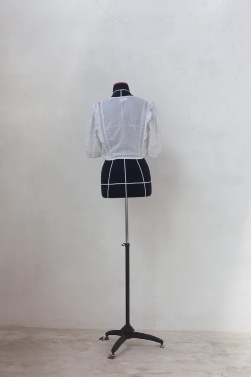 Cropped V- Neck Blouse with Ruffles