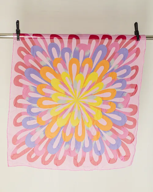 Pink Scarf with Flower Design