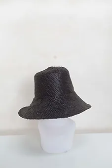 Black Straw Bucket Hat 