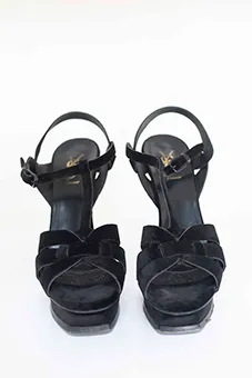 Black Velvet YSL Sandals with Stiletto Heel