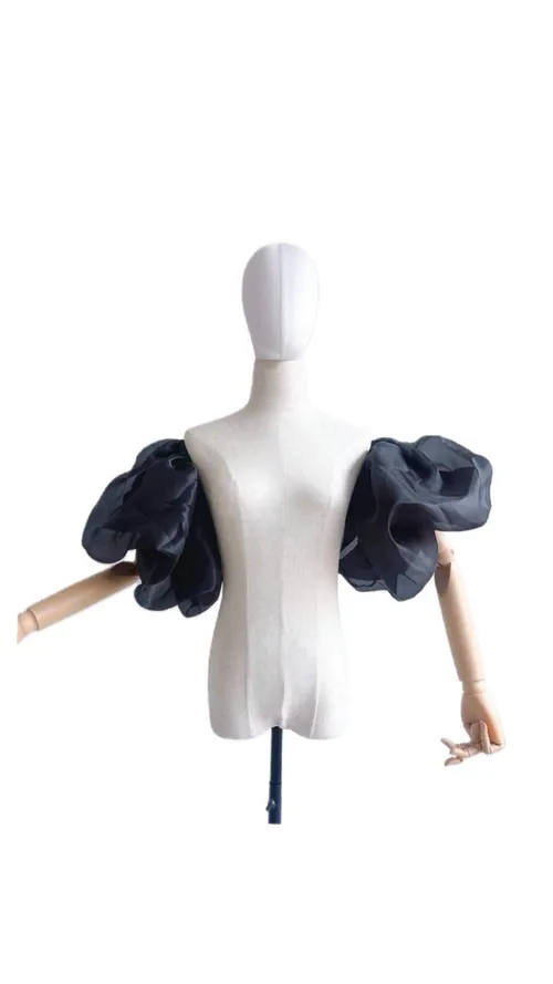 Black Sheer Puff Sleeves