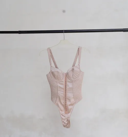 Pink Satin Corset Bodysuit
