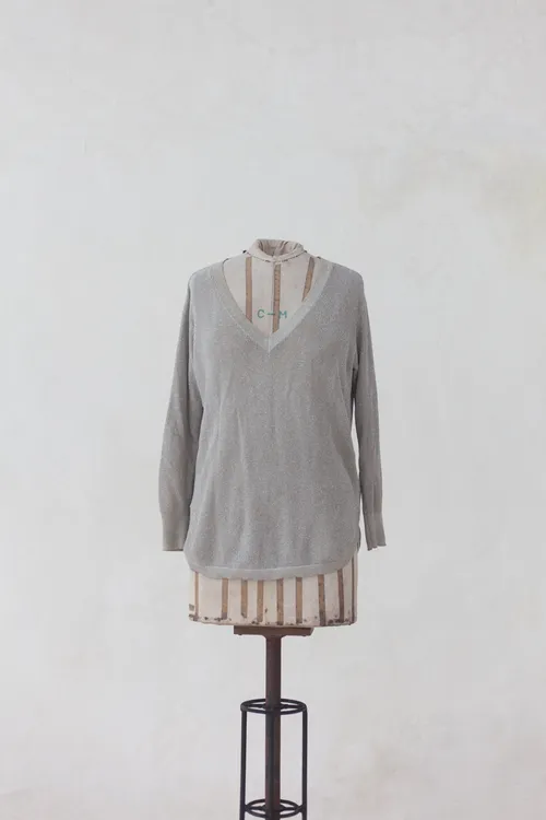 Grey Knitted V-Neck Sweater