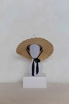  Straw Hat with Ribbon Chin Strap