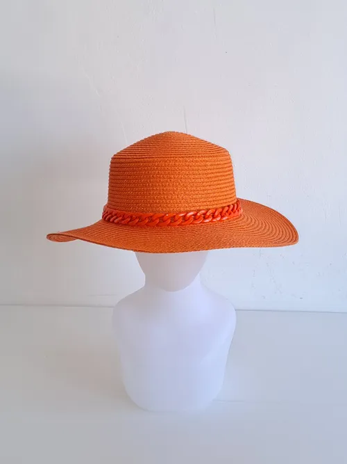 Orange Straw Hat with Chain