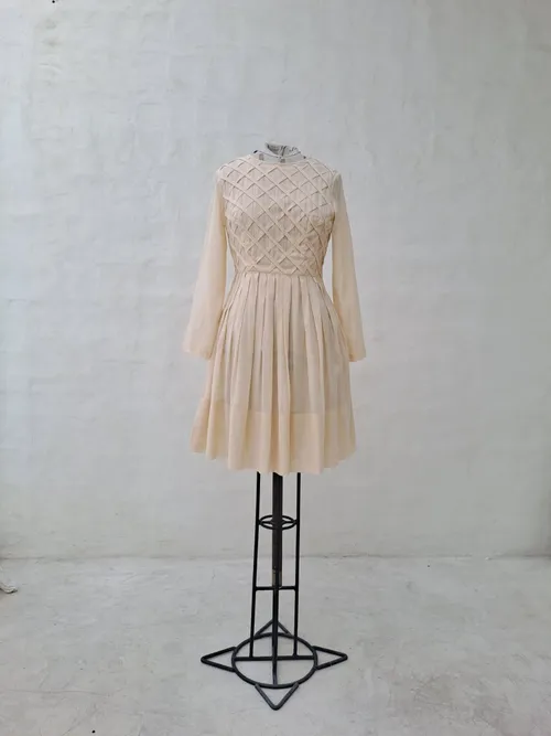 Innika Choo Pale Peach Long Sleeve Dress with Square Pattern