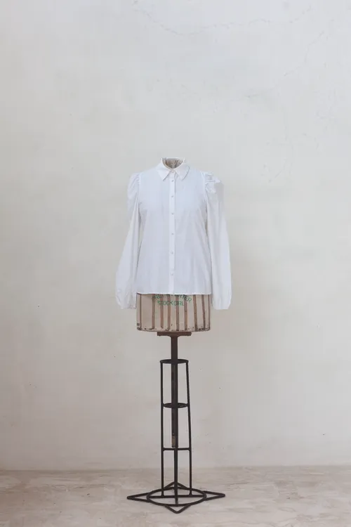 White Button Down Shirt with Puffed Shoulders