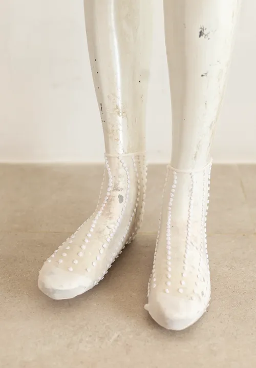 Cream Ankle Socks with Embroidered Dots