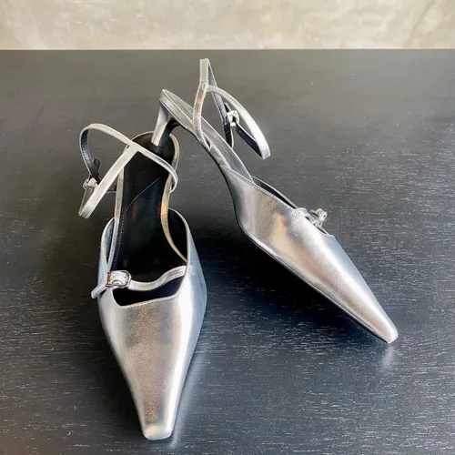 Metallic Pointy Slingback Heels