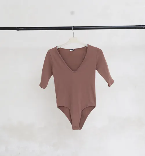Brown 3/4 Sleeve Bodysuit