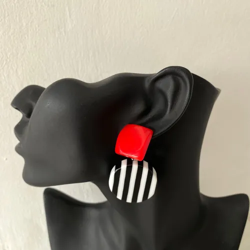 Geometric Black and Red Earrings