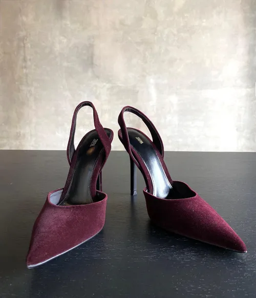 Burgundy Velvet Slingback Heels