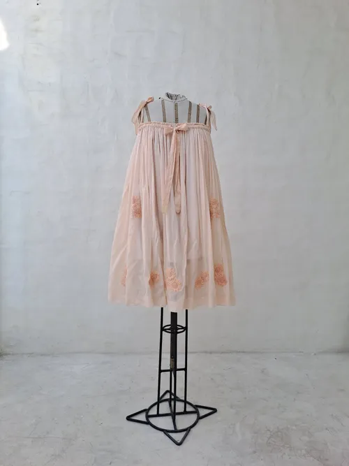 Innika Choo Salmon Midi Dress with Flowers Embroidered