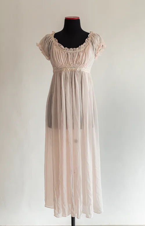 Pale Pink Chiffon Ruffled Gown
