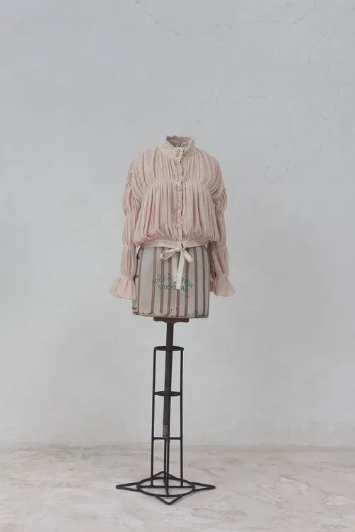 Pale Pink Silk Ruched Blouse