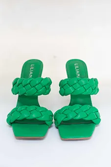 Green Braided Leather Heels