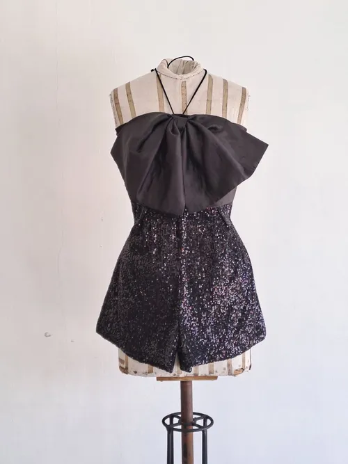Black Sequin Jumpsuit with Bow