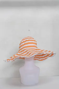 Wide Brim Hat with White and Orange Stripes