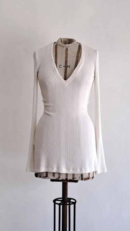 Long Sleeve V-Neck White Top