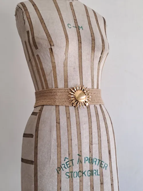 Straw Belt with Gold Sun
