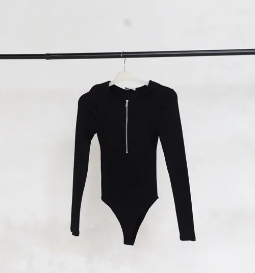 Black Bodysuit with Front Zip