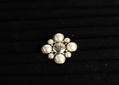 Pearl and Rhinestone Brooch with Chanel Logo