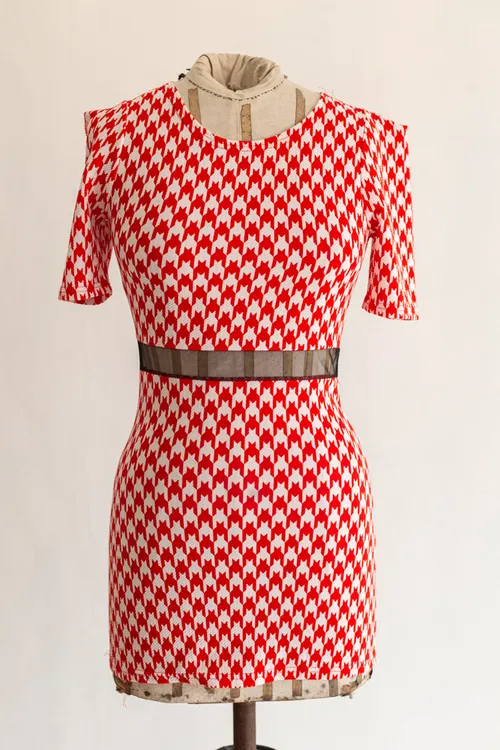 Red And White Chequered Knitted Set ( Top and Skirt)