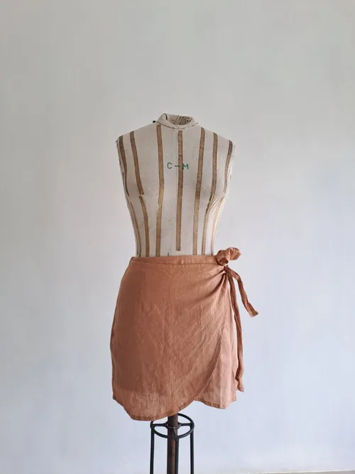 Brown Linen Tie Skirt