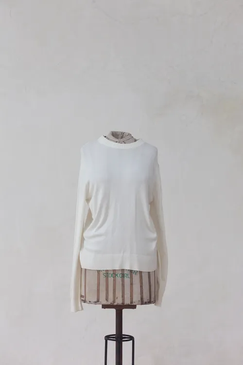 Cream Boat Neck Knitted Sweater