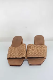 Snakeskin Leather and Wood Sandals