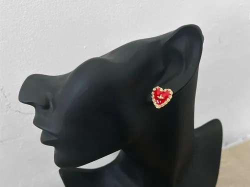 Red Heart with Orb Stud Earrings