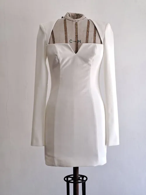 White V-Cut Neck Mini Dress