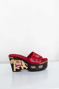 Red Silk Platforms with Oriental Carving