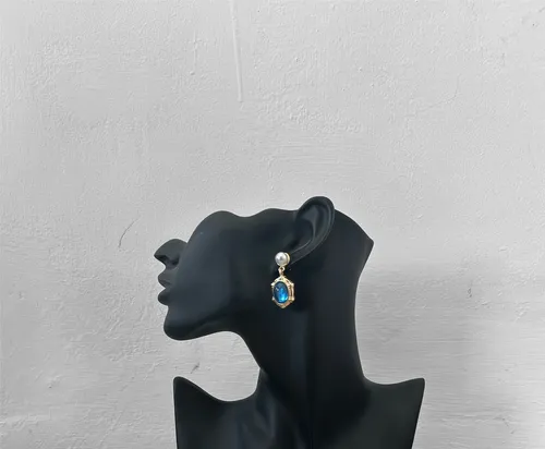 Blue Drop Stone with Pearl Earrings