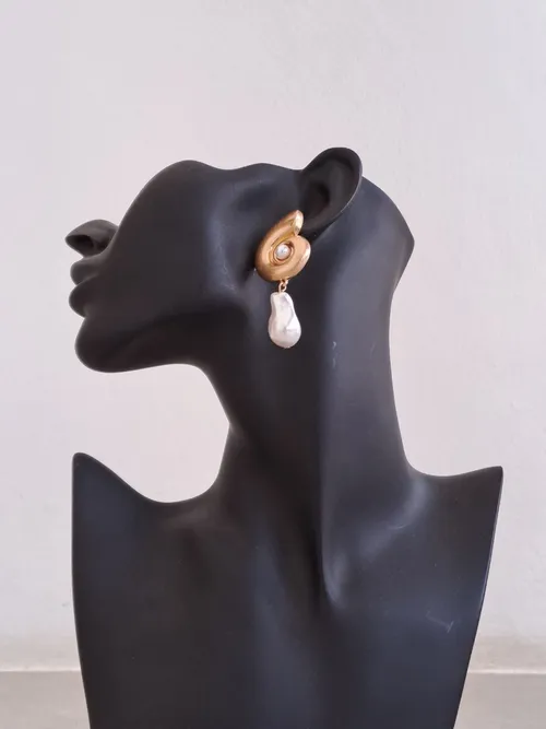 Gold Shell and Pearl Drop Earrings