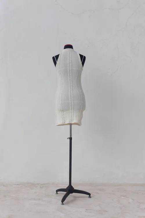 Cream Knitted Halter Neck Dress