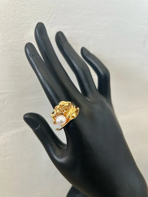Gold Statement Ring with Pearl